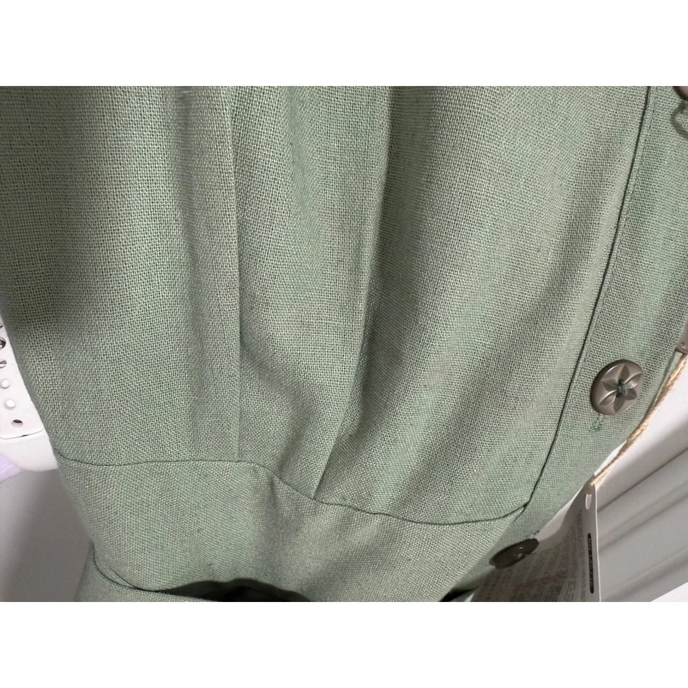 FKSP x‎ Yoox Mahogany Sage Green Maxi Dress S Linen Blend Belted Long Sleeve NWT